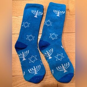 Blue women’s Chanukah Holiday Crew Socks with Hanukkah Motifs